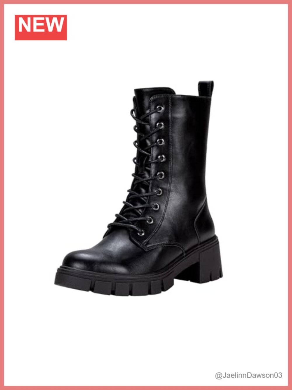 Women's Mid Calf Lace Up Combat Platform Boots Chunky Heel Faux Leather